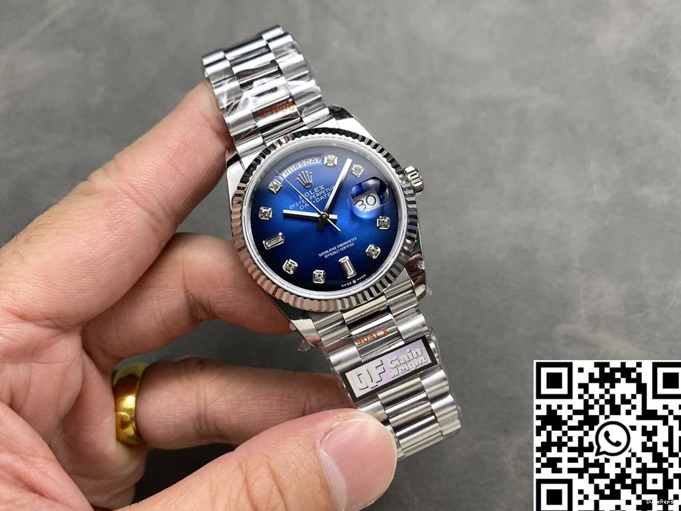 36mm Dial Day QF 128239-0023 Blue Rolex Factory Tungsten Date Steel v5 1019